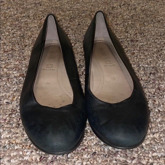 Womens Ecco Ballet Black Leather Flats - Picture 1 of 10